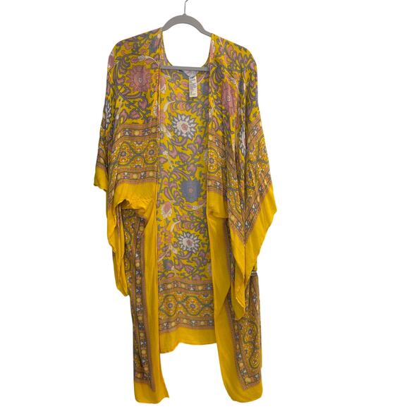 Free People Accessories - Free People Magic Dance Boho Floral Border Print Kimono Duster Mellow Yellow